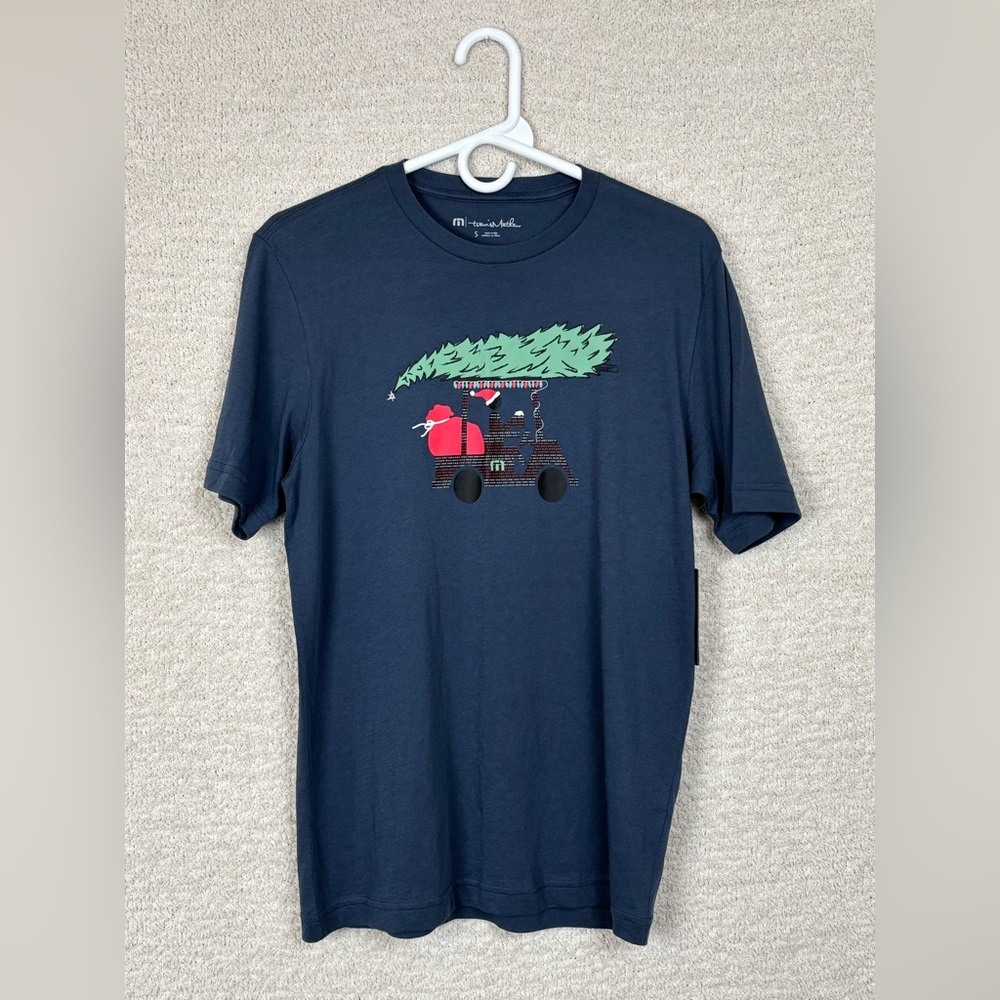Travis Mathew Shirt Mens‎ Sm Blue Jingle Jangle Short Sleeve Christmas Golf Tee